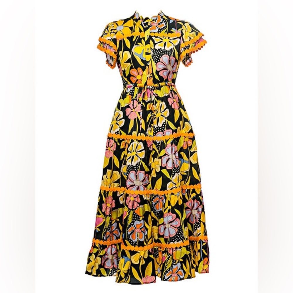 Vibrant Floral Maxi Dress in Yellow and Black